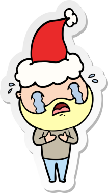 Bir insanın çizdiği Noel Baba şapkasıyla ağlayan sakallı bir adamın el yazısı.
