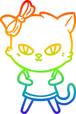 Gökkuşağı gradyan çizgisi bir insan tarafından çizilmiş şirin bir çizgi kedi çizimi