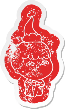 Bir insan tarafından çizilmiş noel baba şapkası takan şaşkın bir çocuğun garip karikatürü.