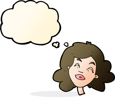 Bir insan tarafından çizilmiş düşünce baloncuklu mutlu kadın yüzü.