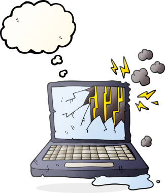 Serbest çizim düşünce balonu karikatürü bir insan tarafından çizilmiş bozuk bilgisayar