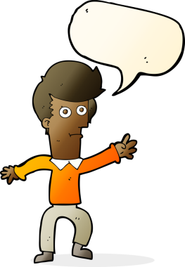 Bir insan tarafından çizilmiş konuşma baloncuğuyla el sallayan çizgi film adamı.