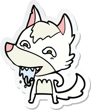 Bir insan tarafından çizilmiş aç kurt çizgi filminin çıkartması.