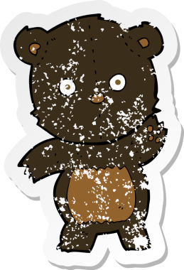 Bir insan tarafından çizilmiş sevimli bir çizgi film kara ayısının gerilimli çıkartması.