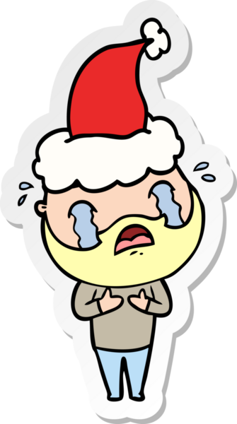 Bir insanın çizdiği Noel Baba şapkasıyla ağlayan sakallı bir adamın el yazısı.