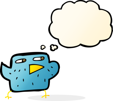 Bir insan tarafından çizilmiş düşünce baloncuklu çizgi film kuşu.