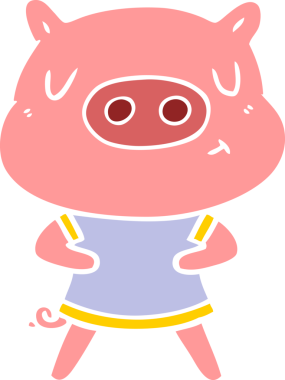 Düz renkli çizgi film içerikli domuz bir insan tarafından çizilmiş tişört giyiyor.