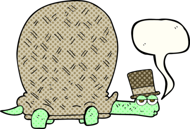 Bir insan tarafından çizilmiş serbest çizilmiş çizgi roman konuşma balonu karikatür kaplumbağası.