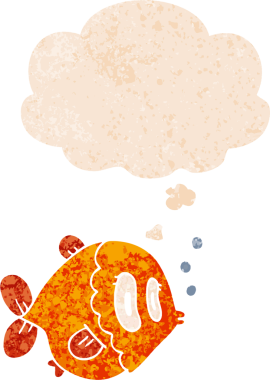 Düşünce baloncuğu ve grunge ile çizgi film balığı bir insan tarafından çizilmiş tedirgin geçmiş dokuya