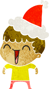 Bir insan tarafından çizilmiş Noel Baba şapkası giyen mutlu bir adamın el çizimi karikatürü.