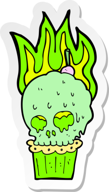 Bir insan tarafından çizilmiş ürkütücü kafatası keki çıkartması.