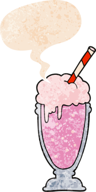 bir insan tarafından çizilmiş grunge sıkıntılı retro tarzı ile konuşma baloncuğu ile çizgi film milkshake