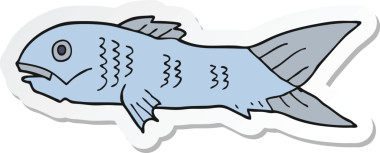 Bir insan tarafından çizilmiş karikatür balığının çıkartması.