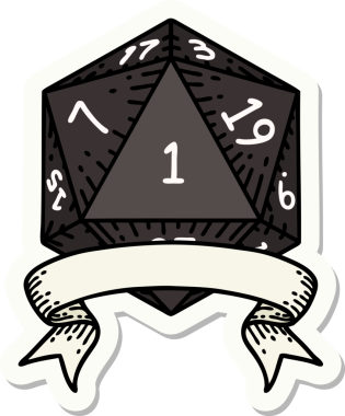Bir insan tarafından çizilmiş doğal bir d20 zar etiketi.