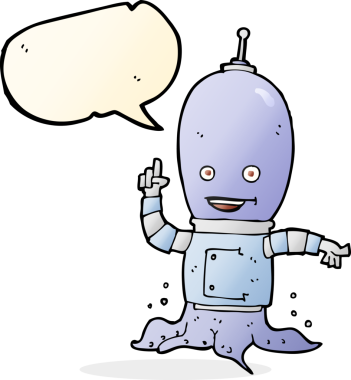 Bir insan tarafından çizilmiş konuşma balonu olan uzaylı uzay adamı çizgi filmi.