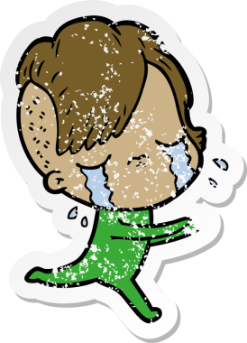 Bir insan tarafından çizilmiş ağlayan bir karikatür çıkartması.