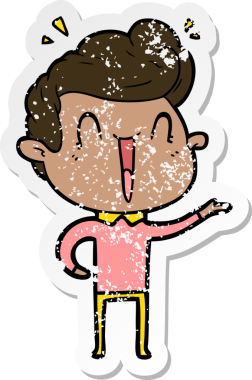 Bir insan tarafından çizilmiş heyecanlı bir karikatür çıkartması.