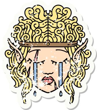 Bir insan tarafından çizilmiş ağlayan barbar bir elf karakterinin grunge çıkartması.