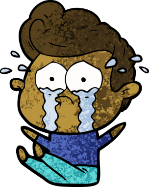 Çizgi filmdeki ağlayan adam bir insan tarafından çizilmiş yerde oturuyordu.