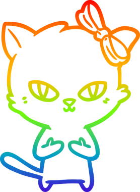 Gökkuşağı gradyan çizgisi bir insan tarafından çizilmiş şirin bir çizgi kedi çizimi