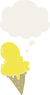 Düşünce baloncuklu karikatür dondurması insan tarafından çizilmiş.