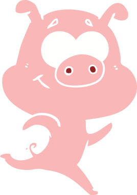 Bir insan tarafından çizilmiş mutlu düz renkli çizgi film domuz.