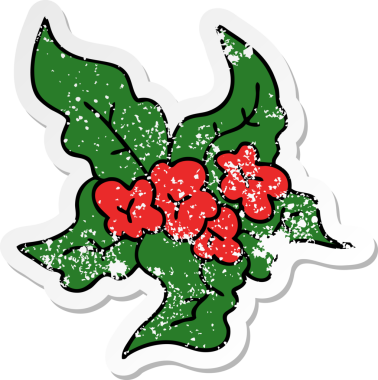 Bir insan tarafından çizilmiş garip bir el karikatürü Noel çiçeğinin sıkıntılı çıkartması.