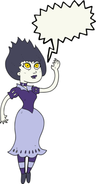 Bir insan tarafından çizilmiş serbest konuşma balonu çizilmiş vampir kız.