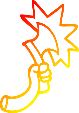 Bir insan tarafından çizilmiş baltayla bir çizgi film kolunun sıcak gradyan çizimi