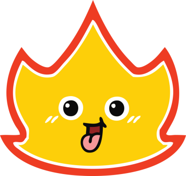 Bir insan tarafından çizilen ateşin düz renkli retro karikatürü