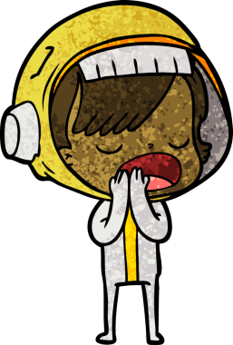 Karikatür astronot kadın bir insan tarafından çizilmiş.