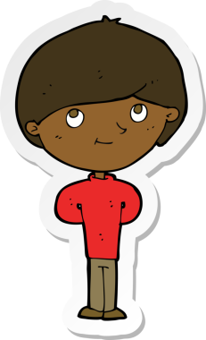 Bir insan tarafından çizilmiş mutlu bir çocuğun çıkartması.