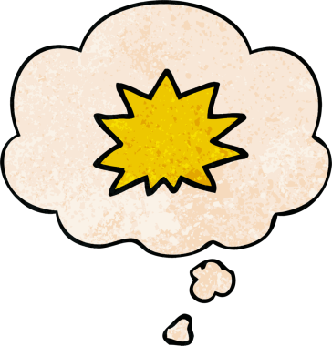 bir insan tarafından çizilmiş grunge doku tarzında düşünce baloncuğu ile çizgi film patlaması
