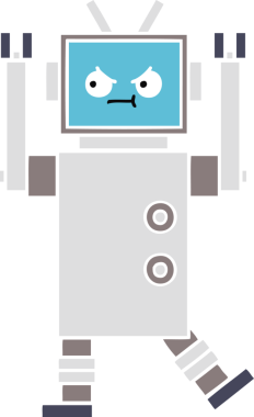 Bir insan tarafından çizilmiş düz renkli bir robot karikatürü