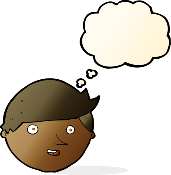 Bir insan tarafından çizilmiş düşünce baloncuklu mutlu bir yüz.