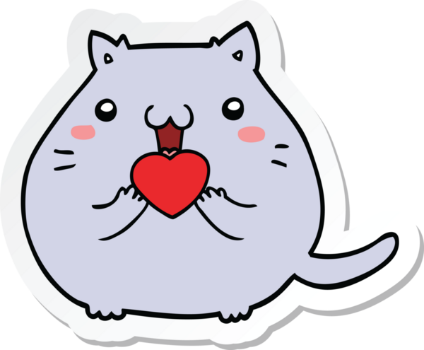 Bir insan tarafından çizilmiş sevimli bir çizgi film kedisinin çıkartması.