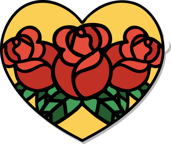 Geleneksel kalp stili dövme çıkartması ve bir insan tarafından çizilmiş çiçekler.