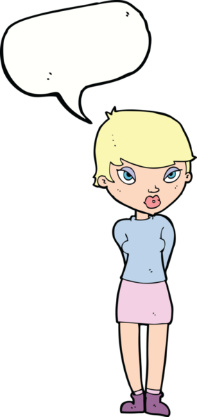 bir insan tarafından çizilmiş konuşma balonu olan utangaç bir kadın.