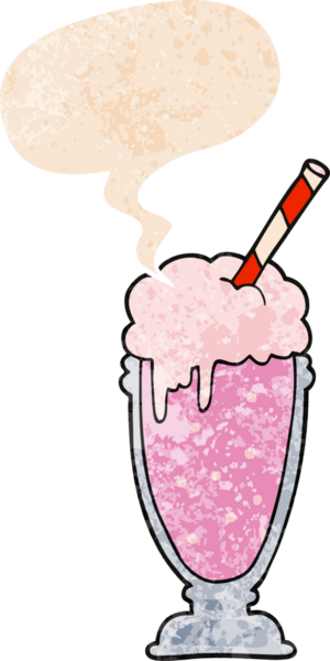 bir insan tarafından çizilmiş grunge sıkıntılı retro tarzı ile konuşma baloncuğu ile çizgi film milkshake