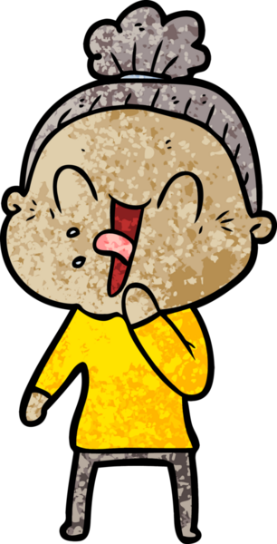 Bir insan tarafından çizilmiş mutlu yaşlı kadın çizgi filmi.