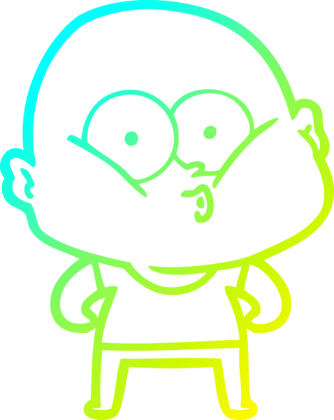 Bir insan tarafından çizilmiş, kel bir adamın soğuk çizgi çizimi.