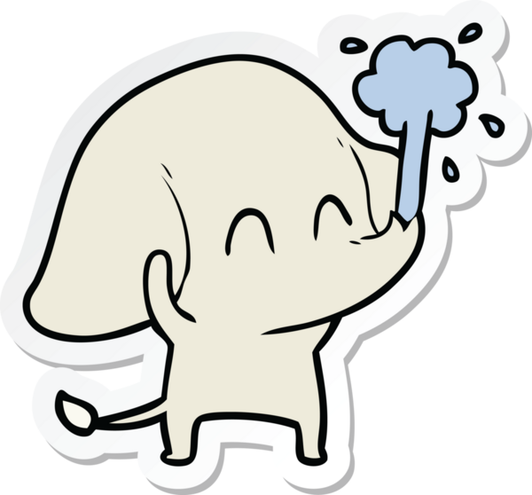 Bir insan tarafından çizilmiş su püskürten şirin bir filin çıkartması.