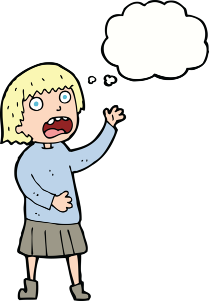 Karikatür, bir insan tarafından çizilmiş düşünce balonlu kadını strese sokuyor.