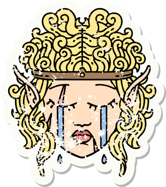 Bir insan tarafından çizilmiş ağlayan barbar bir elf karakterinin grunge çıkartması.