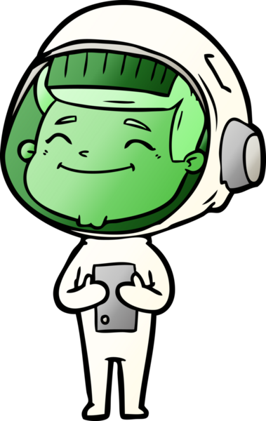 Bir insan tarafından çizilmiş mutlu astronot çizgi filmi.