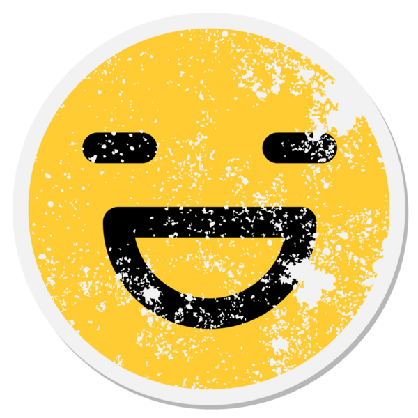 Bir insan tarafından çizilmiş basit mutlu yüz dairesel etiketi.