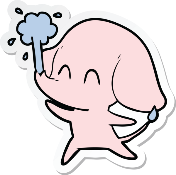 Bir insan tarafından çizilmiş su püskürten şirin bir filin çıkartması.