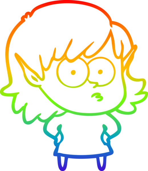 Gökkuşağı gradyan çizgi çizimi bir insan tarafından çizilmiş bir elf kızı