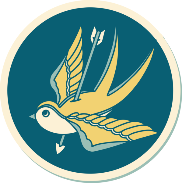 Bir insanın çizdiği okla delinmiş bir kırlangıç dövmesi.