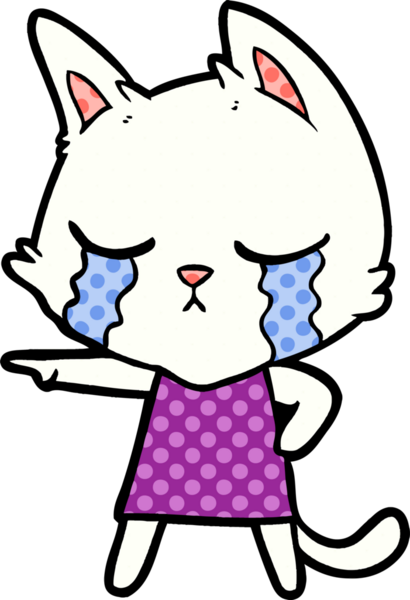 Ağlayan çizgi film kedisi, bir insan tarafından çizilmiş.